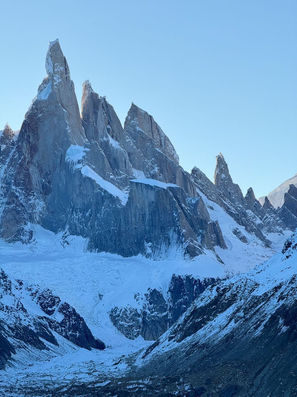 Wild windswept glacial lake and granite peaks in Chilean Patagonia